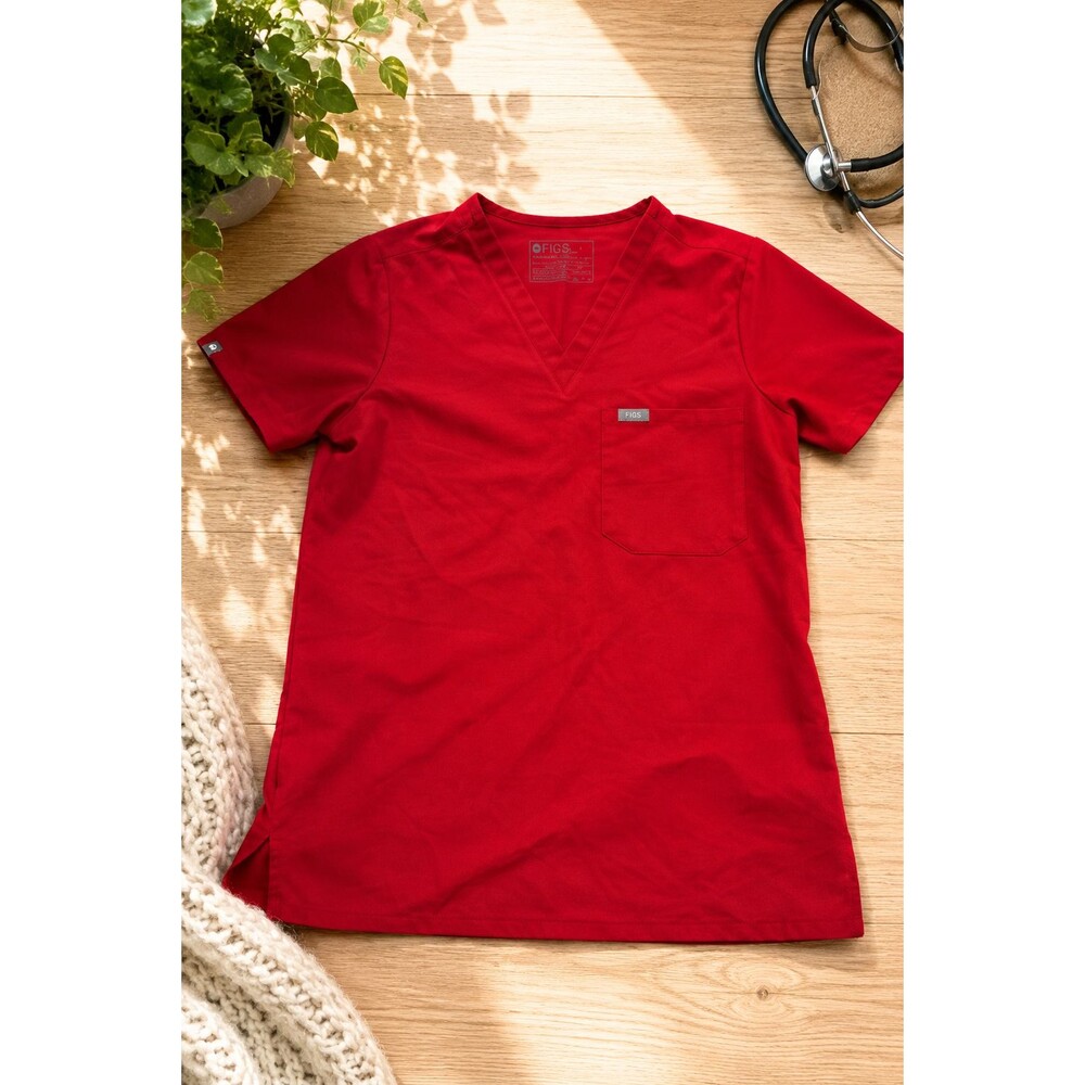 FIGS Catarina One Pocket Scrub Top Women's Small Red Medical Nurse Uniform